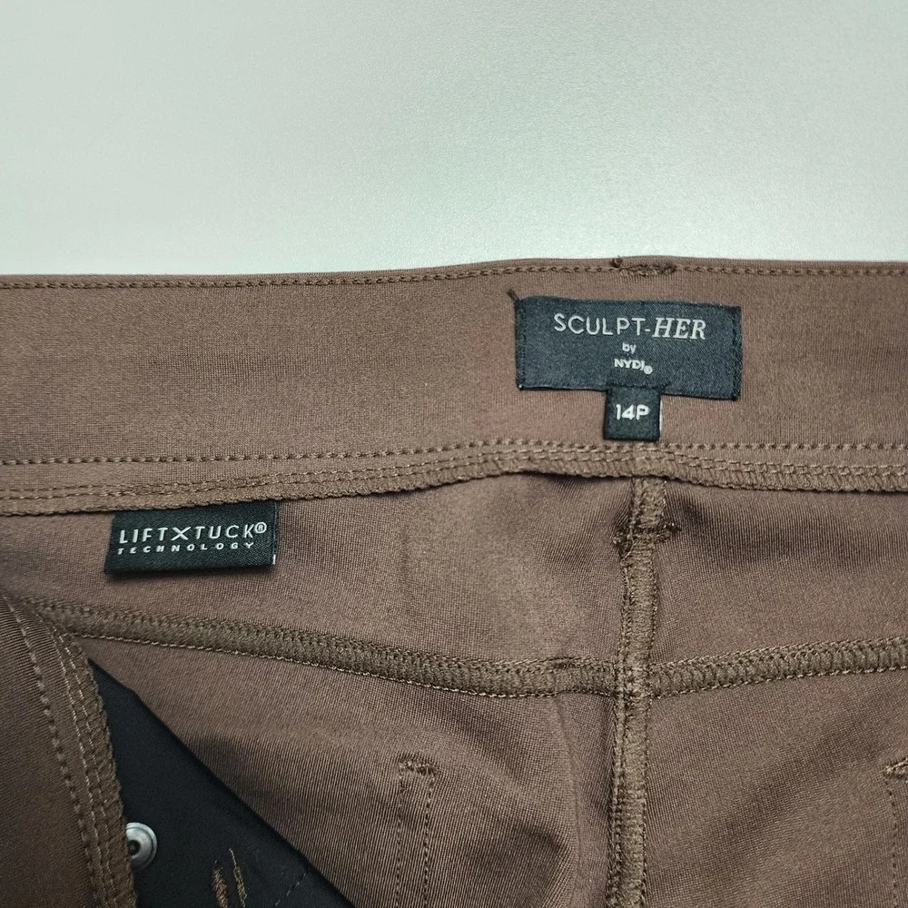 NYDJ Womens Sculpt Her Marilyn Straight Leg Pants Size 14P Brown Lift Tuck Ponte